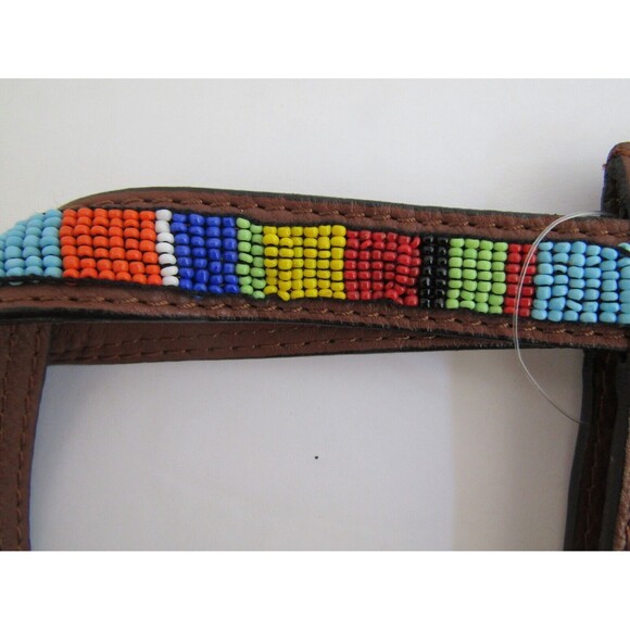 Fossil Mini Bag Brown Pebbled Leather Beaded Rainbow Straps NWOT - Picture 3 of 4